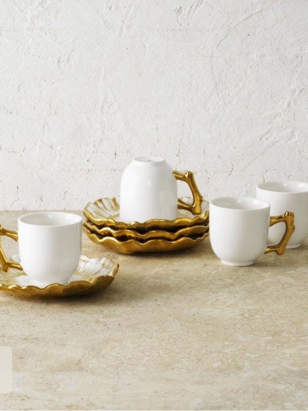 Michael Aram White and Gold Branch Holder Espresso Cups Set of 4